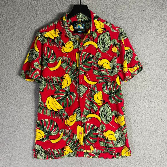 Good Vibes Banana Hawaiian Shirt Men’s M Red Tropical Fruit Button Up Aloha - Picture 2 of 10